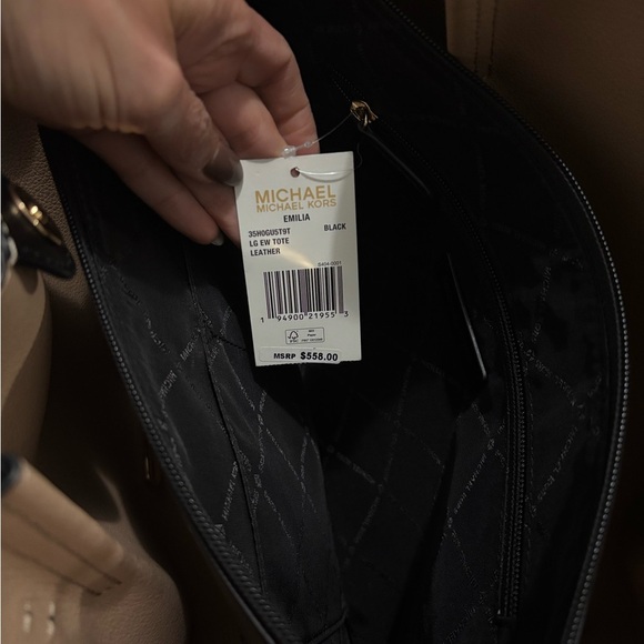 NWT! Michael Kors Emilia Large East West Black Pebbled Leather Tote Shoulder Bag - Picture 9 of 14